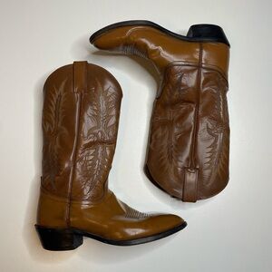 Vintage Tony Lama Brown Leather Embroidered Cowboy Western Boots Mexico 9 US Men
